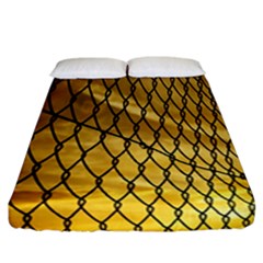 Chain Link Fence Sunset Wire Steel Fence Fitted Sheet (california King Size) by artworkshop