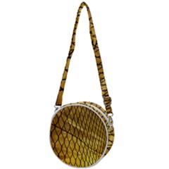 Chain Link Fence Sunset Wire Steel Fence Crossbody Circle Bag by artworkshop