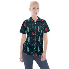 Christmas Pattern Design  Women s Short Sleeve Pocket Shirt