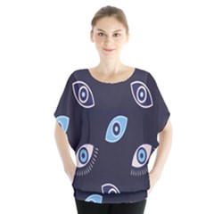 Eyes Evil Eye Blue Pattern Design Batwing Chiffon Blouse