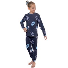 Eyes Evil Eye Blue Pattern Design Kids  Long Sleeve Set  by artworkshop