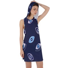 Eyes Evil Eye Blue Pattern Design Racer Back Hoodie Dress by artworkshop