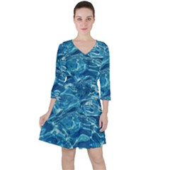  Surface Abstract  Quarter Sleeve Ruffle Waist Dress by artworkshop