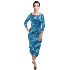  Surface Abstract  Quarter Sleeve Midi Velour Bodycon Dress