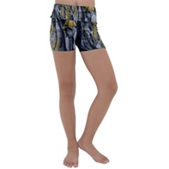 Rock Wall Crevices Geology Pattern Shapes Texture Kids  Lightweight Velour Yoga Shorts by artworkshop