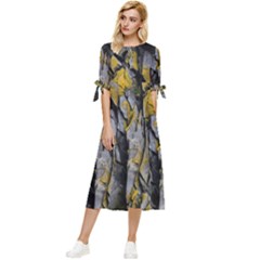 Rock Wall Crevices Geology Pattern Shapes Texture Bow Sleeve Chiffon Midi Dress by artworkshop