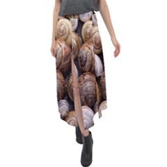 Snail Shells Pattern Arianta Arbustorum Velour Split Maxi Skirt by artworkshop