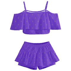 Polka-dots-lilac Kids  Off Shoulder Skirt Bikini