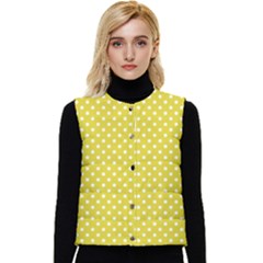 Polka-dots-yellow Women s Short Button Up Puffer Vest