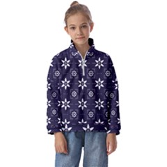 White Blue Floral Pattern Kids  Half Zip Hoodie by designsbymallika