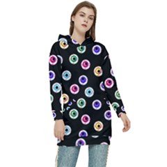 Eye Halloween Pattern Women s Long Oversized Pullover Hoodie by designsbymallika