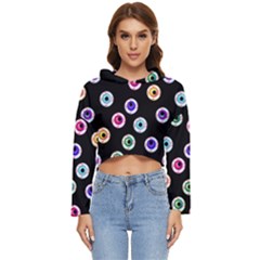 Eye Halloween Pattern Women s Lightweight Cropped Hoodie by designsbymallika