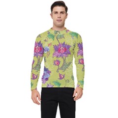 Blue Purple Floral Pattern Men s Long Sleeve Rash Guard by designsbymallika