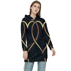 A-heart-black-gold Women s Long Oversized Pullover Hoodie by nate14shop