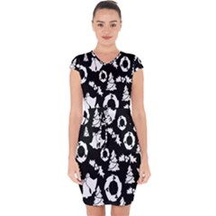 Backdrop-black-white,christmas Capsleeve Drawstring Dress 