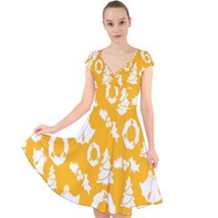 Backdrop-yellow-white Cap Sleeve Front Wrap Midi Dress by nate14shop