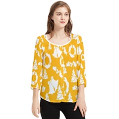 Backdrop-yellow-white Chiffon Quarter Sleeve Blouse by nate14shop