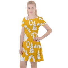 Backdrop-yellow-white Cap Sleeve Velour Dress  by nate14shop