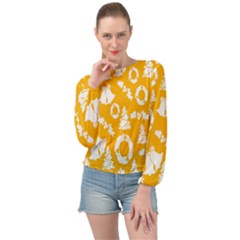 Backdrop-yellow-white Banded Bottom Chiffon Top