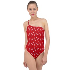 Christmas Pattern,love Red Classic One Shoulder Swimsuit by nate14shop