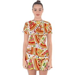 Pizza Love Drop Hem Mini Chiffon Dress by designsbymallika