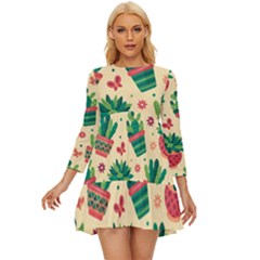 Cactus Love 5 Long Sleeve Babydoll Dress by designsbymallika