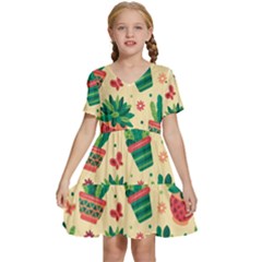 Cactus Love 5 Kids  Short Sleeve Tiered Mini Dress by designsbymallika