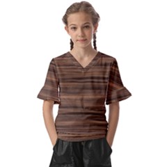 Texture Wood,dark Kids  V-neck Horn Sleeve Blouse by nate14shop