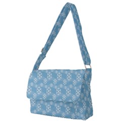 Snowflakes, White Blue Full Print Messenger Bag (l)