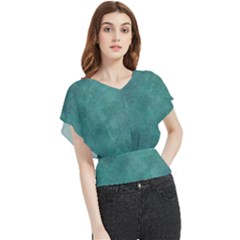 Dark Green Abstract Butterfly Chiffon Blouse