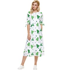 Christmas-trees Bow Sleeve Chiffon Midi Dress by nateshop