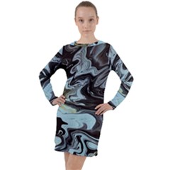 Abstract Painting Black Long Sleeve Hoodie Dress