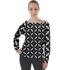 Abstract-black Off Shoulder Long Sleeve Velour Top