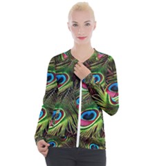 Peacock-feathers-color-plumage Casual Zip Up Jacket