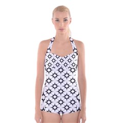 Black-white Boyleg Halter Swimsuit 