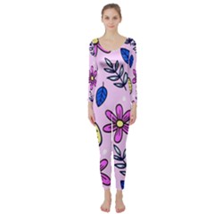 Flowers Purple Long Sleeve Catsuit by nateshop