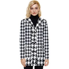 Houndstooth Button Up Hooded Coat 