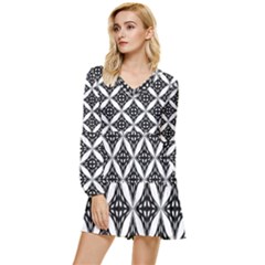 Pattern-black Tiered Long Sleeve Mini Dress