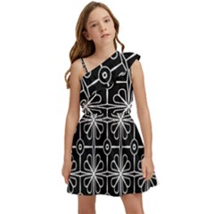 Seamless-pattern Black Kids  One Shoulder Party Dress