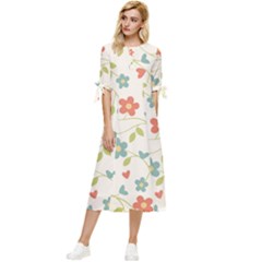  Background Colorful Floral Flowers Bow Sleeve Chiffon Midi Dress by artworkshop