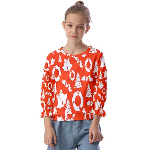 Orange Background Card Christmas  Kids  Cuff Sleeve Top by artworkshop