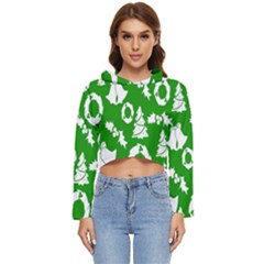 Green  Background Card Christmas  Women s Lightweight Cropped Hoodie by artworkshop