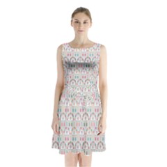 Seamless-pattern Sleeveless Waist Tie Chiffon Dress by nateshop