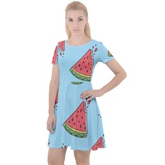 Watermelon-blue Cap Sleeve Velour Dress  by nateshop