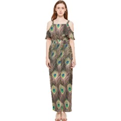 Bird-peacock Draped Sleeveless Chiffon Jumpsuit