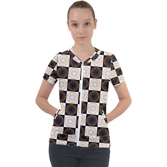 Illustration Checkered Pattern Decoration Short Sleeve Zip Up Jacket by Sapixe