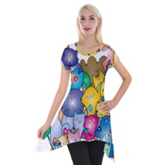 Cats Cartoon Cats Colorfulcats Short Sleeve Side Drop Tunic by Sapixe