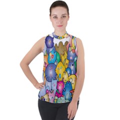 Cats Cartoon Cats Colorfulcats Mock Neck Chiffon Sleeveless Top by Sapixe