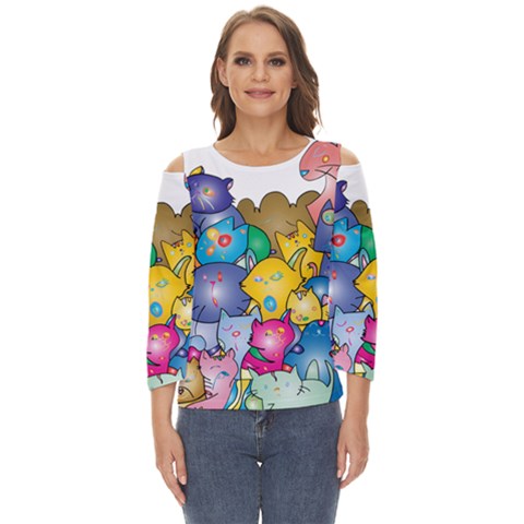 Cats Cartoon Cats Colorfulcats Cut Out Wide Sleeve Top by Sapixe