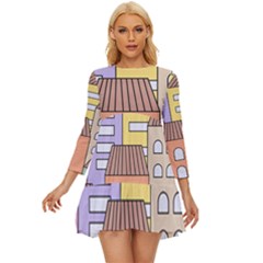 Houses City Architecture Building Long Sleeve Babydoll Dress